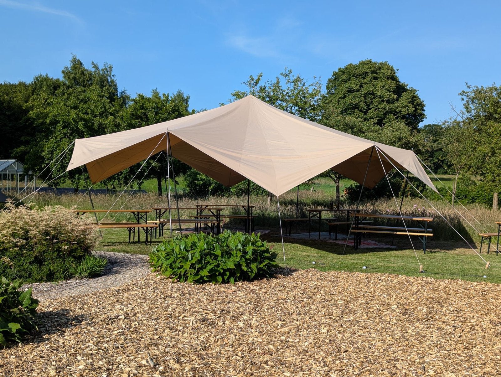 Partytent, tuinfeest, stretchtent te huur lang weekend, Ophalen, Zo goed als nieuw, Geboorte of Huwelijk