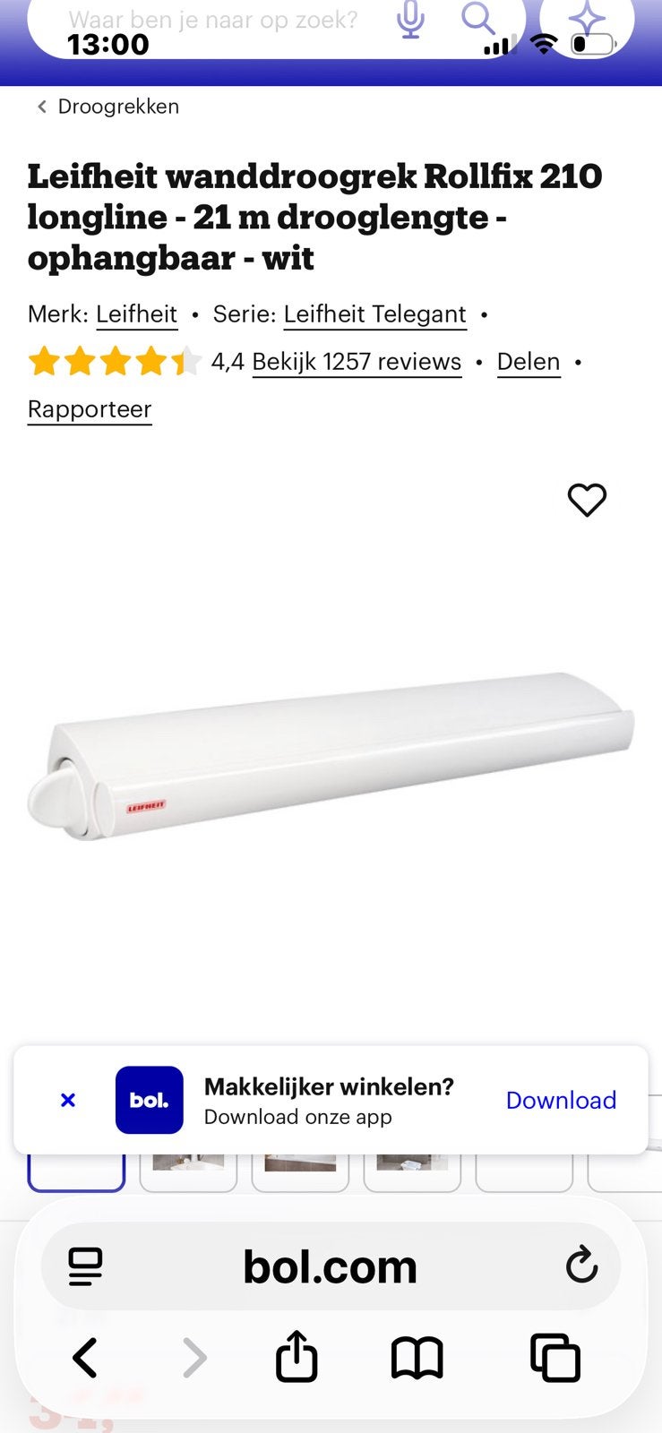 Leifheit uitschuifbaar wanddroogrek, Tuin en Terras, Droogmolens en Wasrekken, Ophalen, Wasrek