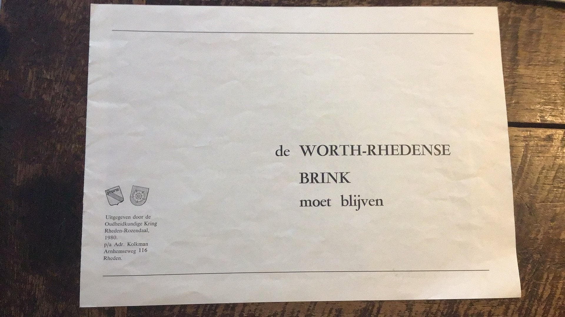 De Worth-Rhedense Brink moet blijven, Boeken, Ophalen of Verzenden, 20e eeuw of later, Gelezen