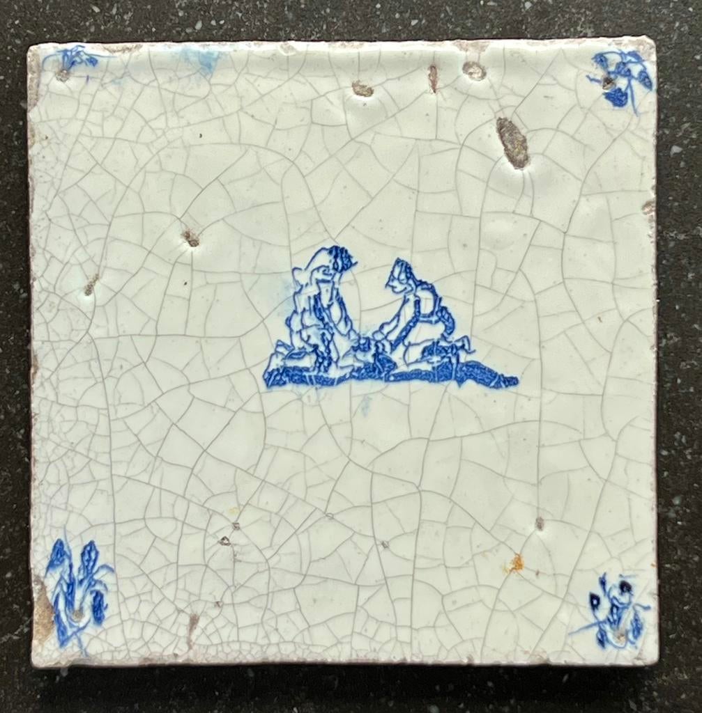 17e eeuwse tegel met kinderspel: vuurtje stoken, Antiek en Kunst, Verzenden