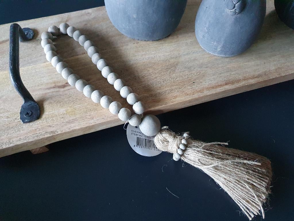 Stoere hanger met kralen en kwastje, *, Hout, *, Nieuw