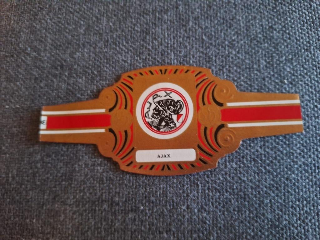 Zeer oud sigarenbandje Ajax, Verzamelen, Ophalen of Verzenden, Gebruikt, Ajax, Poster, Plaatje of Sticker