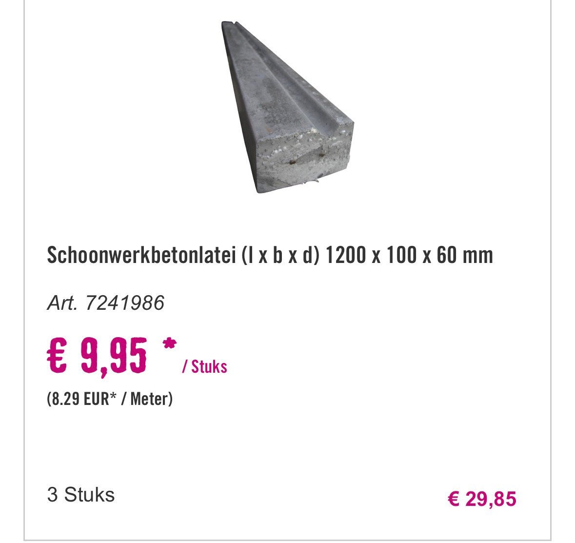 3 stuks Betonlatei 1200x100x60, Ophalen, Zo goed als nieuw, Minder dan 180 cm, Palen