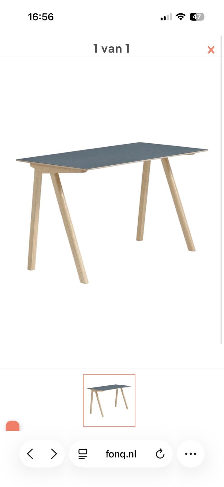 HAY desk CPH90 Smokey Blue & Oak, Ophalen, Overige typen, Scandinavisch, 65 cm