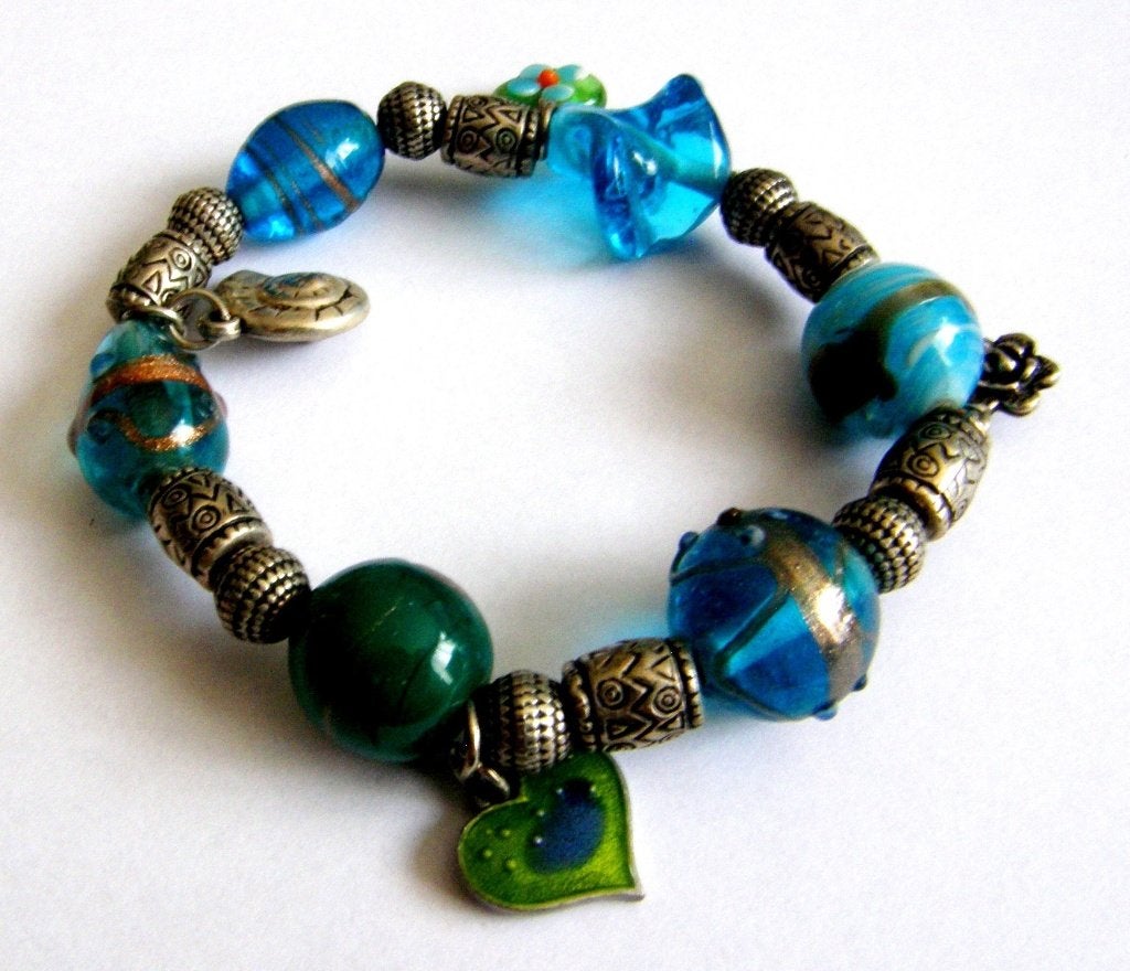 Vintage Prachtige Murano glas grote kralen armband, Sieraden, Tassen en Uiterlijk, Armbanden, Zo goed als nieuw, Overige materialen