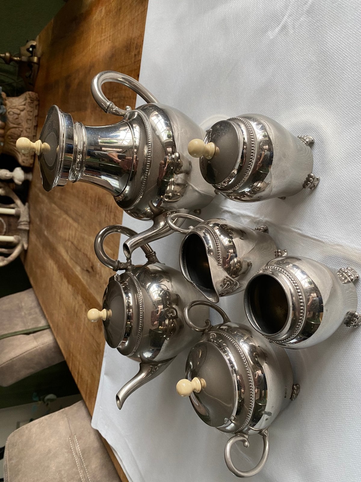 Vintage Daalderop 6-delige koffie-/theeset – zilverkleurig, Ophalen of Verzenden, Zilver