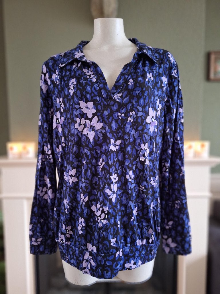 Enjoy paars lila zwarte blauwe top XL valt ruim, Verzenden, Paars, Maat 46/48 (XL) of groter, Enjoy