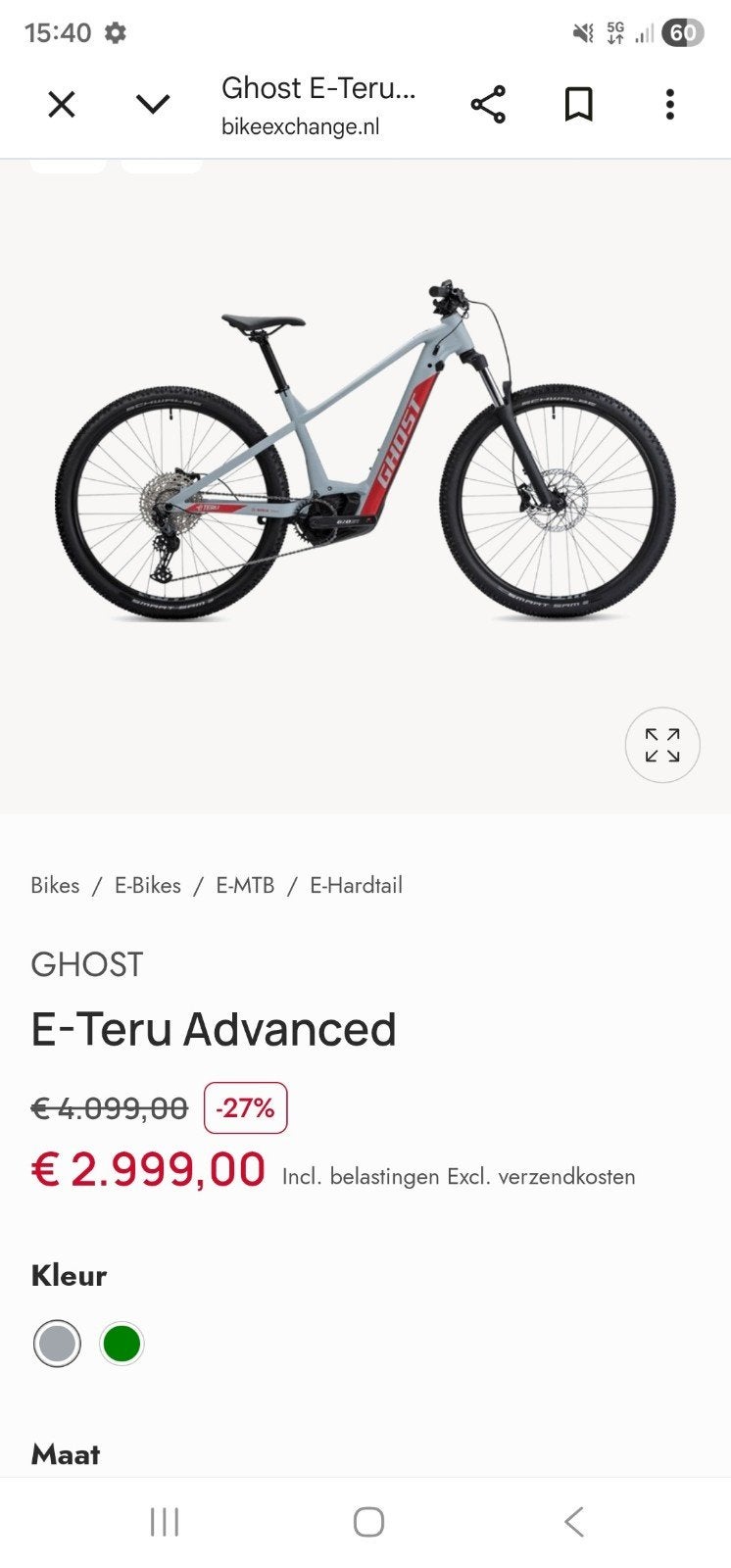 Ghost E-Teru Advanced E-MTB met hoog frame (186 cm), Ophalen, Overige merken