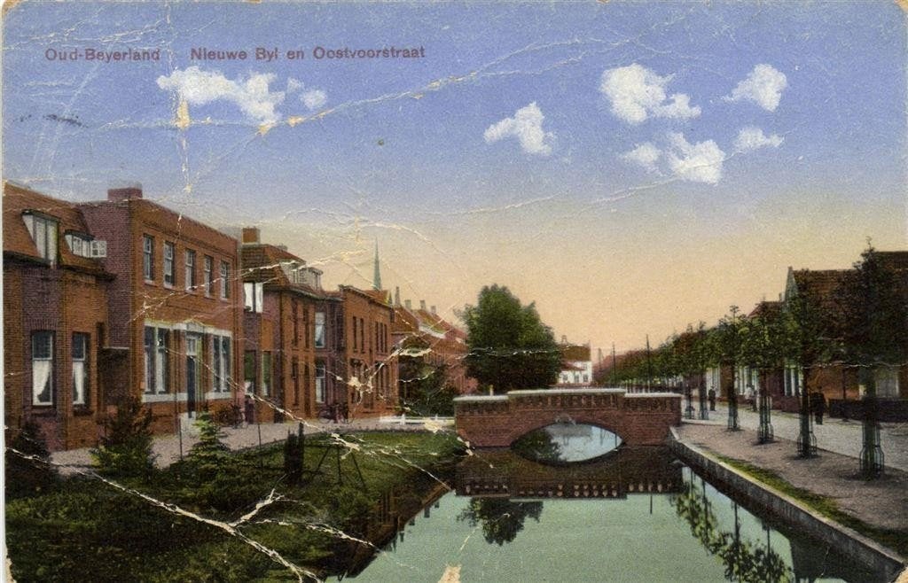 Oud-Beyerland - Nieuwe Byl en Oostvoorstraat - B-keus - 1934, Ophalen of Verzenden, 1920 tot 1940, Gelopen, Zuid-Holland