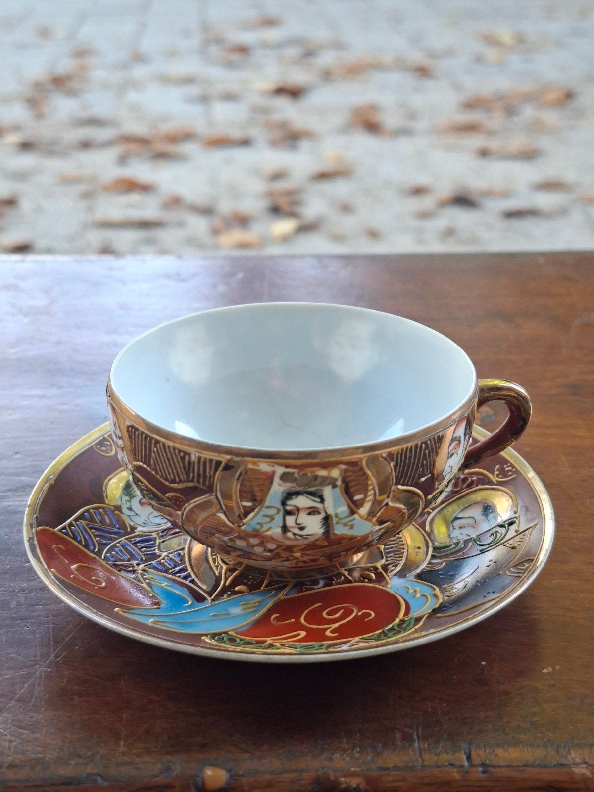 Antiek Japans Satsuma theekopje schotel - Geisha Lithophane, Antiek en Kunst, Ophalen of Verzenden