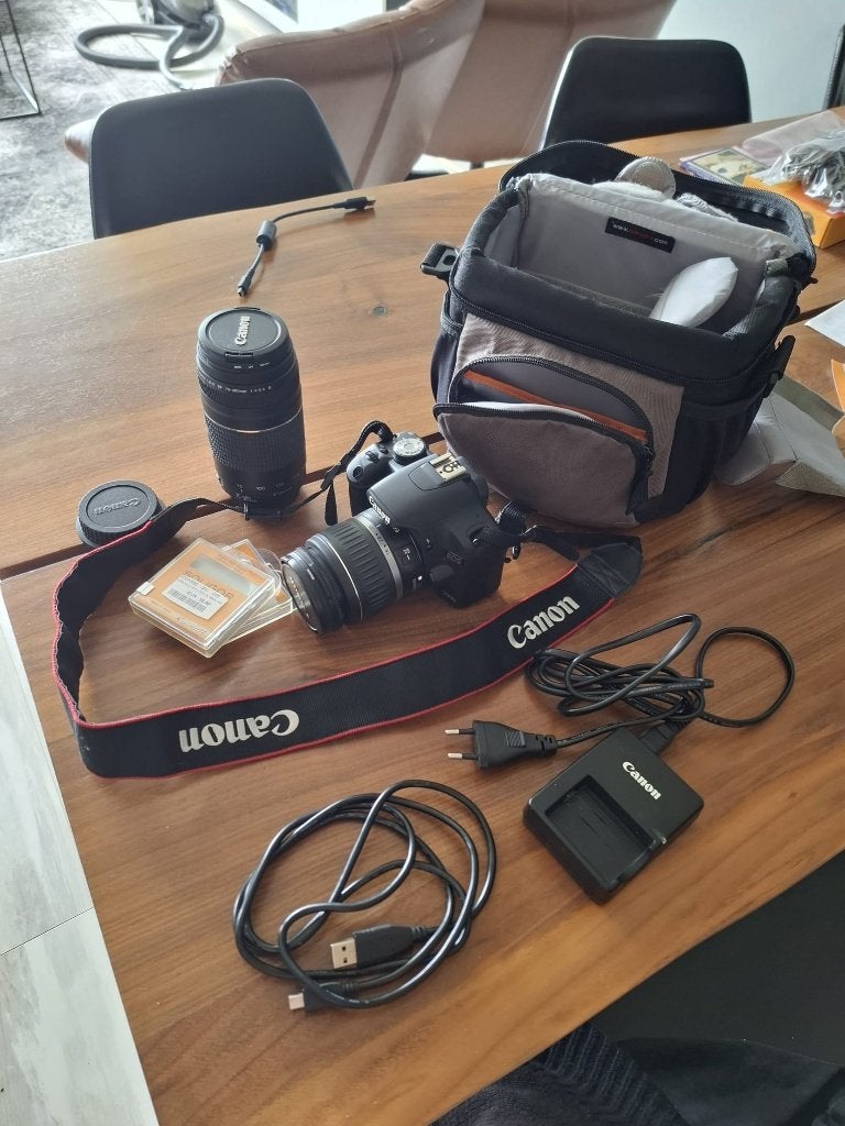 Canon EOS 500D 18-55mm + 75-300mm + tas & UV filters, Ophalen, Spiegelreflex, Canon, Zo goed als nieuw