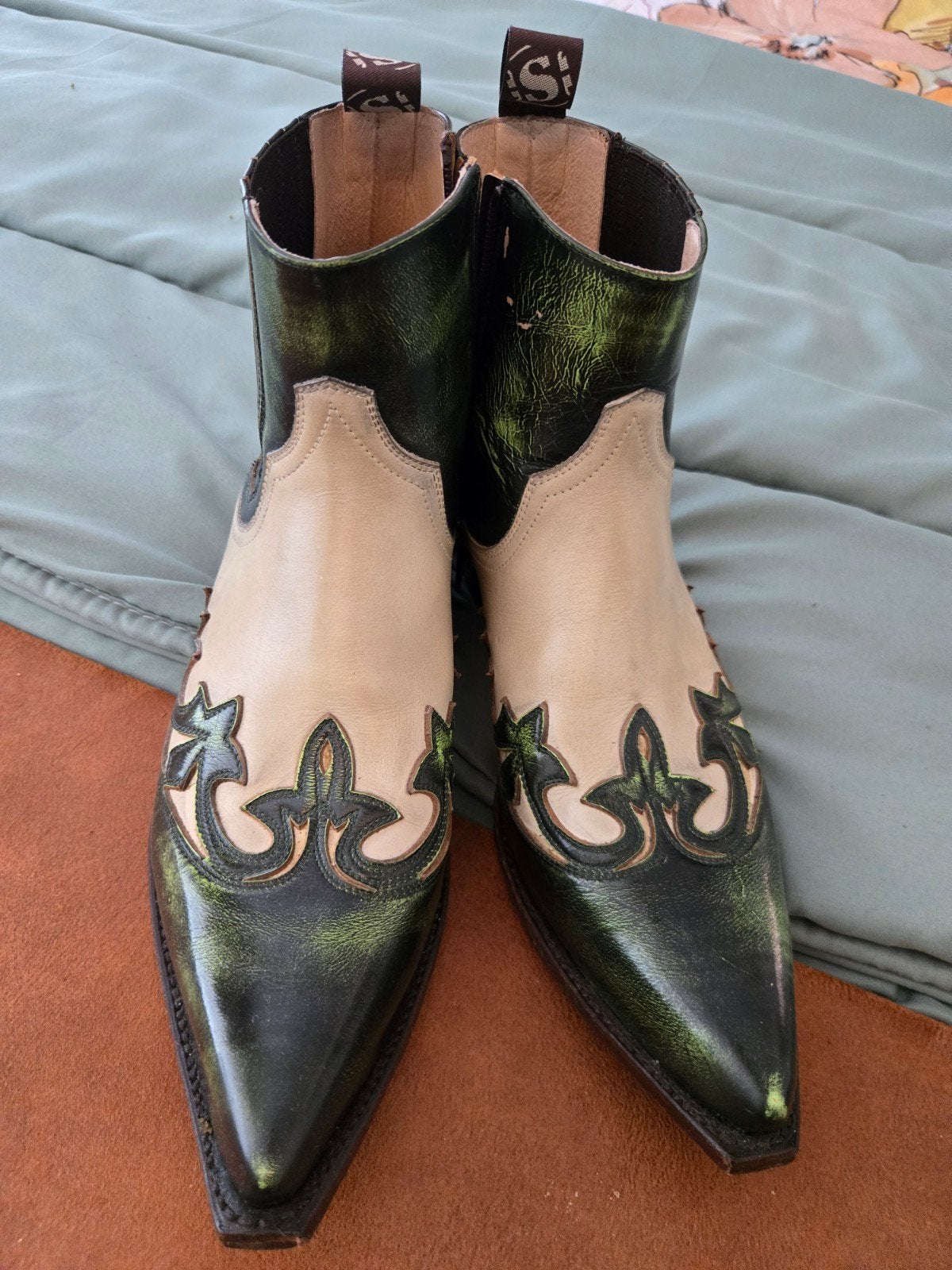 Unieke sendra cowboylaarzen - Groen/Beige - Maat 45, Verzenden