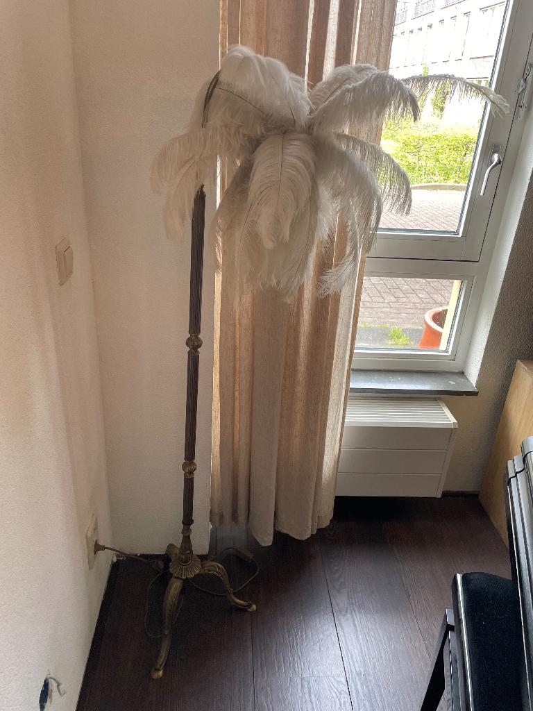 Lamp met struisvogelveren, Ophalen, Zo goed als nieuw, Glas, 100 tot 150 cm