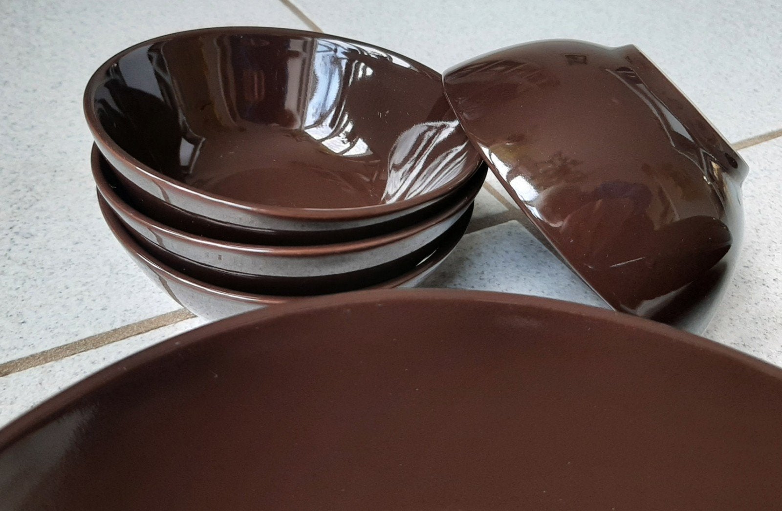 IKEA 4 diepe borden en 4 schaaltjes, donkerbruin, Ophalen, Zo goed als nieuw, Bord(en), Overige stijlen