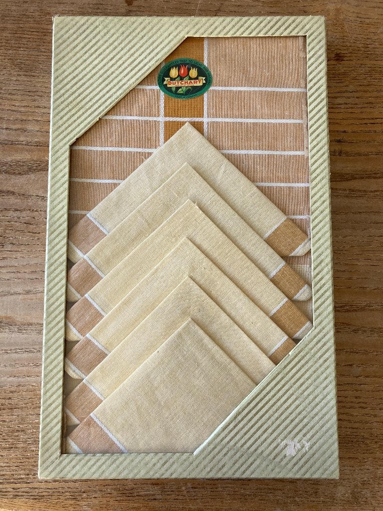 Vintage tafelkleed ontbijtlaken 130x160cm + 6 servetten, Huis en Inrichting, 160 cm, Nieuw, Ophalen of Verzenden, Geel