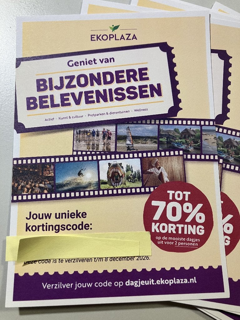 8x Ekoplaza Dagje Uit Vouchercode - Complete set voor €10!, Twee personen, Kortingsbon, Overige typen