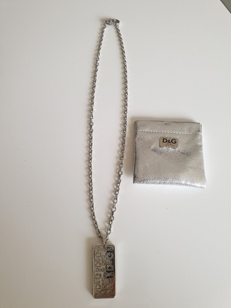 D&G dogtag ketting, Ophalen of Verzenden, Zo goed als nieuw, Zilver, Met hanger