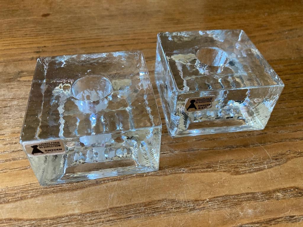 2x vintage Bo Borgstrom Aseda Sweden Svensk glazen kandelaar, Antiek en Kunst, Ophalen of Verzenden