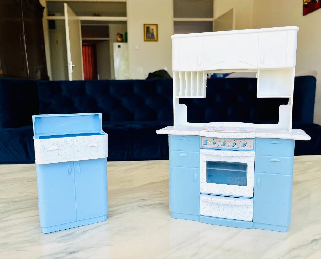 barbie VINTAGE KEUKEN MATTEL BLAUW POP SPEELGOED, Ophalen of Verzenden, Pop