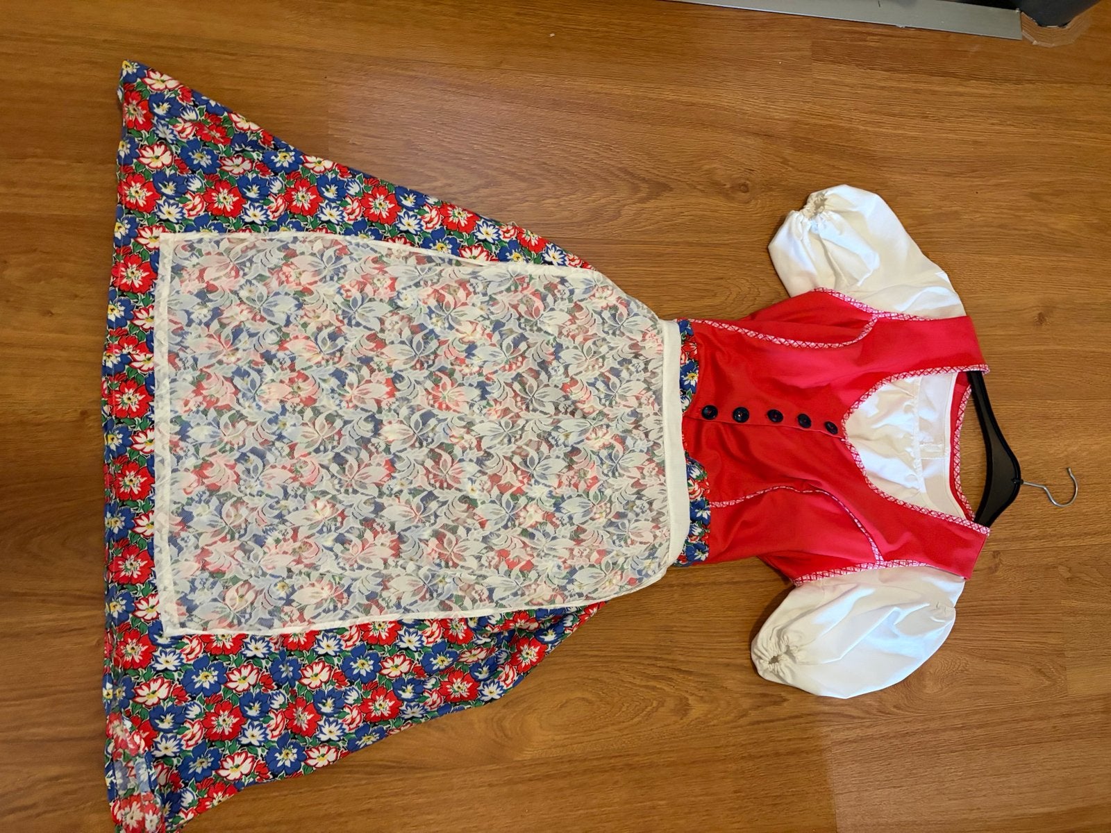 Dirndl jurkje voor Oktoberfest - Rood, Blauw, Wit, Maat 38/40 (M), Ophalen of Verzenden, Zo goed als nieuw, Knielengte
