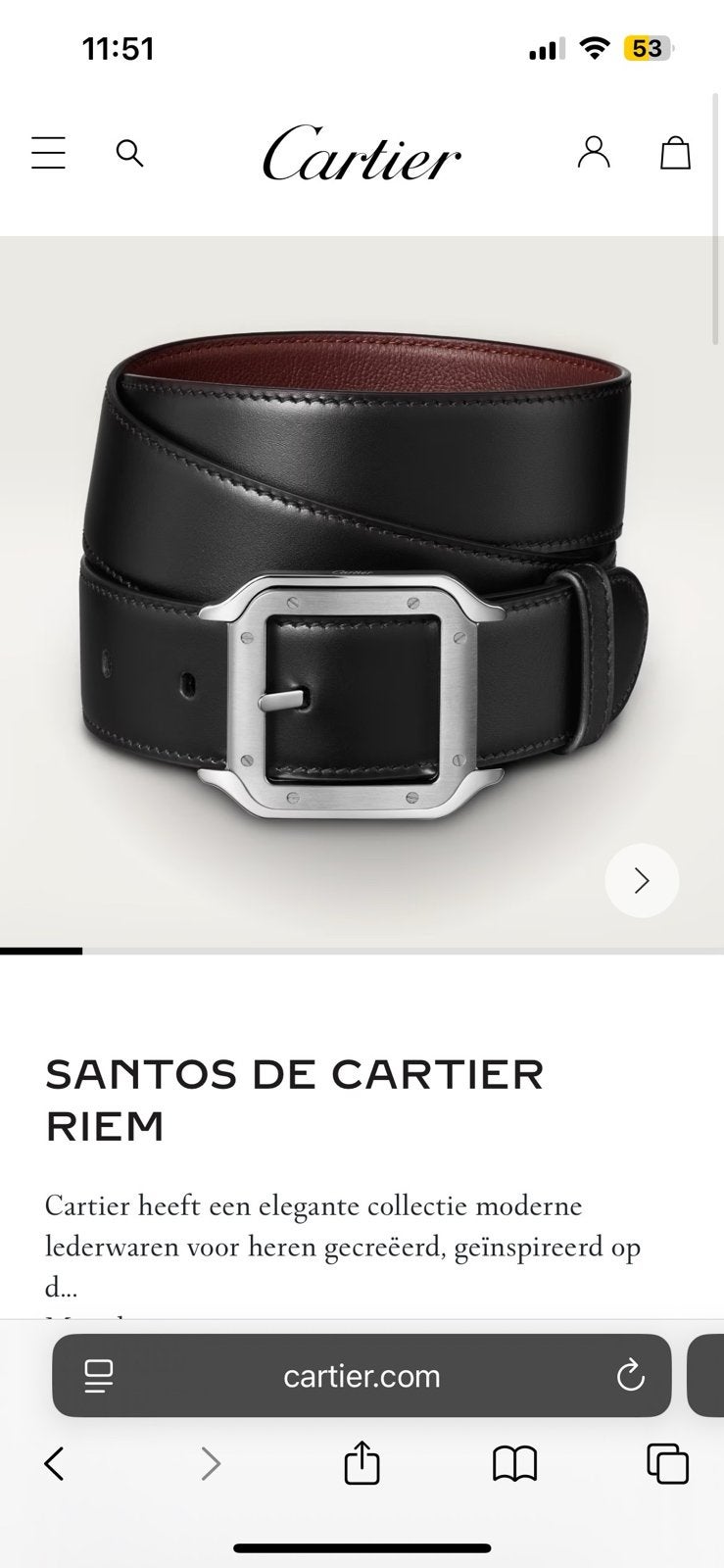 Cartier Santos de Cartier Riem Leer silver / goud / gunmetal, 95 tot 105 cm, Overige kleuren, Echt leder, Nieuw