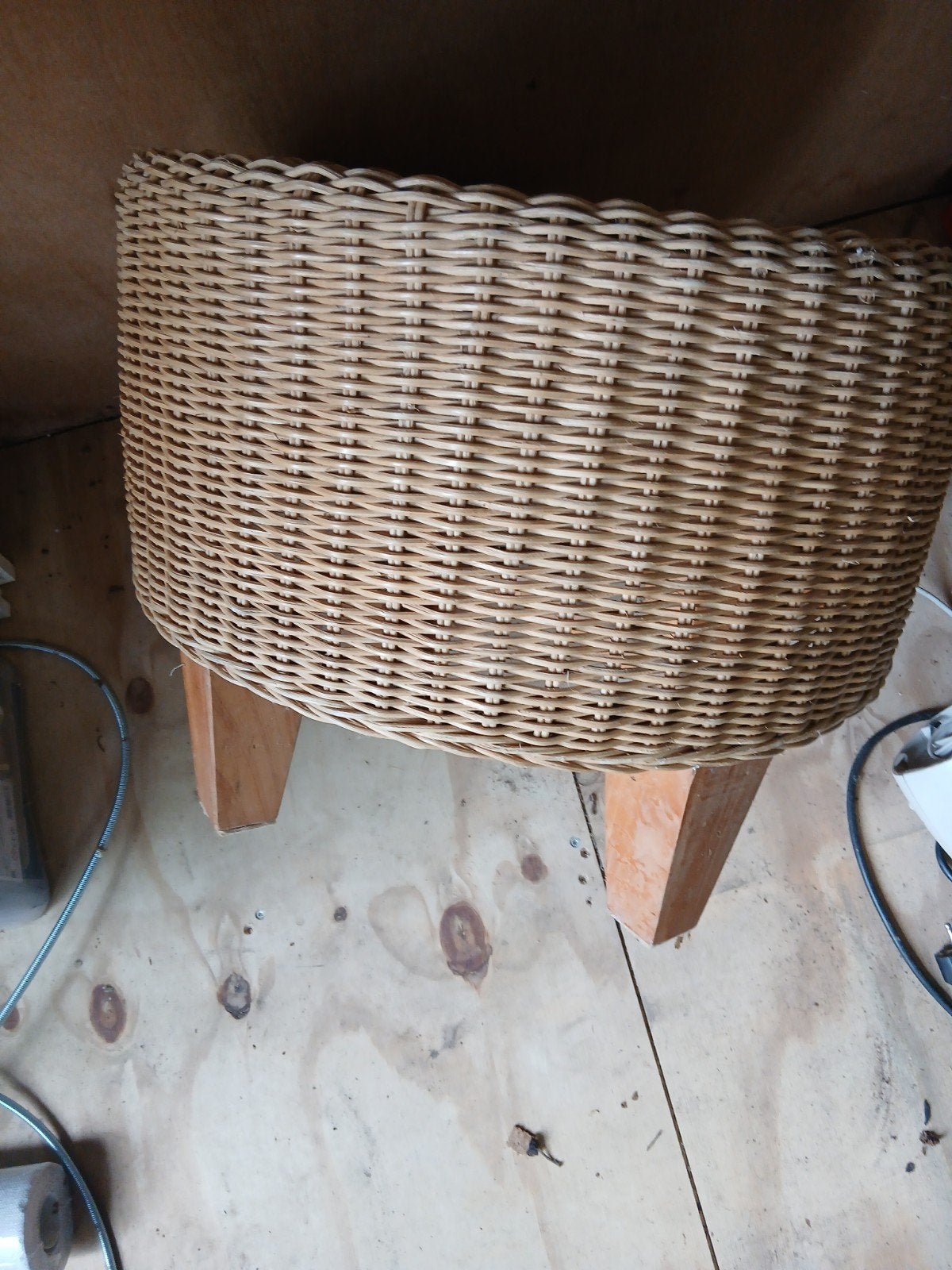 Vintage IKEA rotan poef / voetenbankje jaren '90, Ophalen, Minder dan 50 cm, Gebruikt, Rond