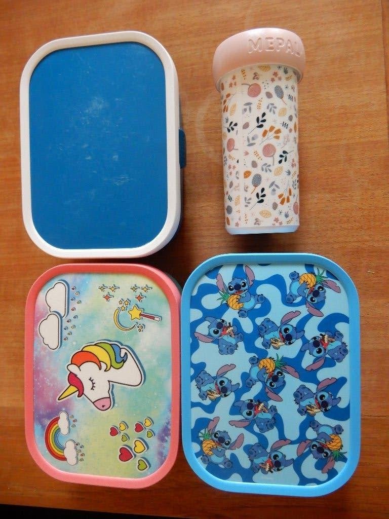 Mepal Campus 3x lunchbox en beker: stitch, eenhoorn l. dutch, Diversen, Ophalen of Verzenden, Gebruikt
