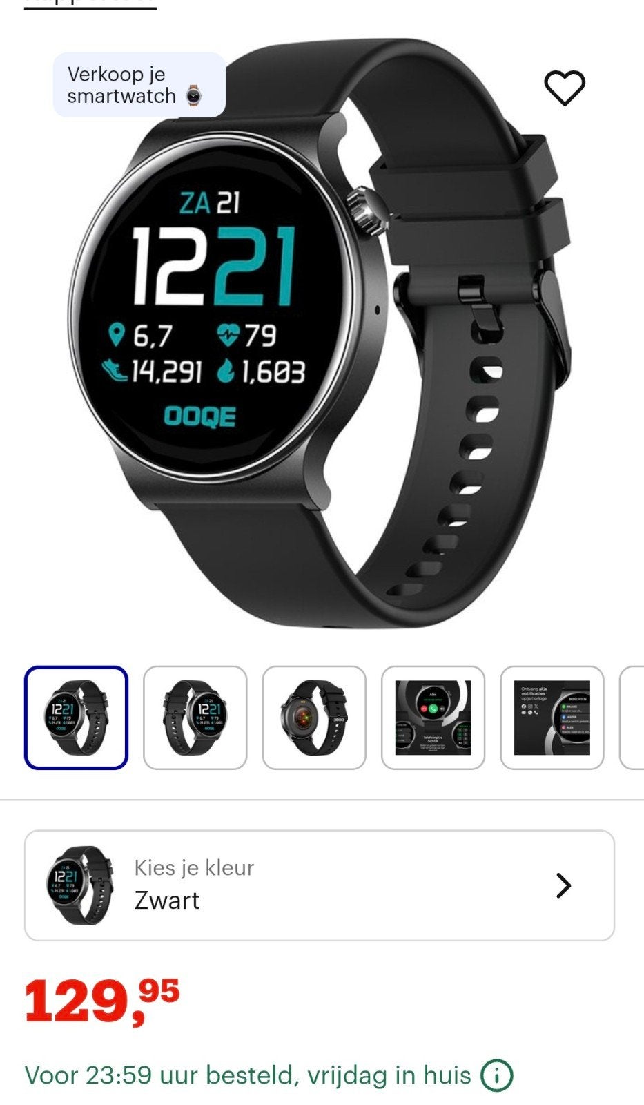 OOQE Watch CS Pro Smartwatch Zwart - Zo goed als nieuw, GPS, Zwart, Ophalen of Verzenden, Zo goed als nieuw