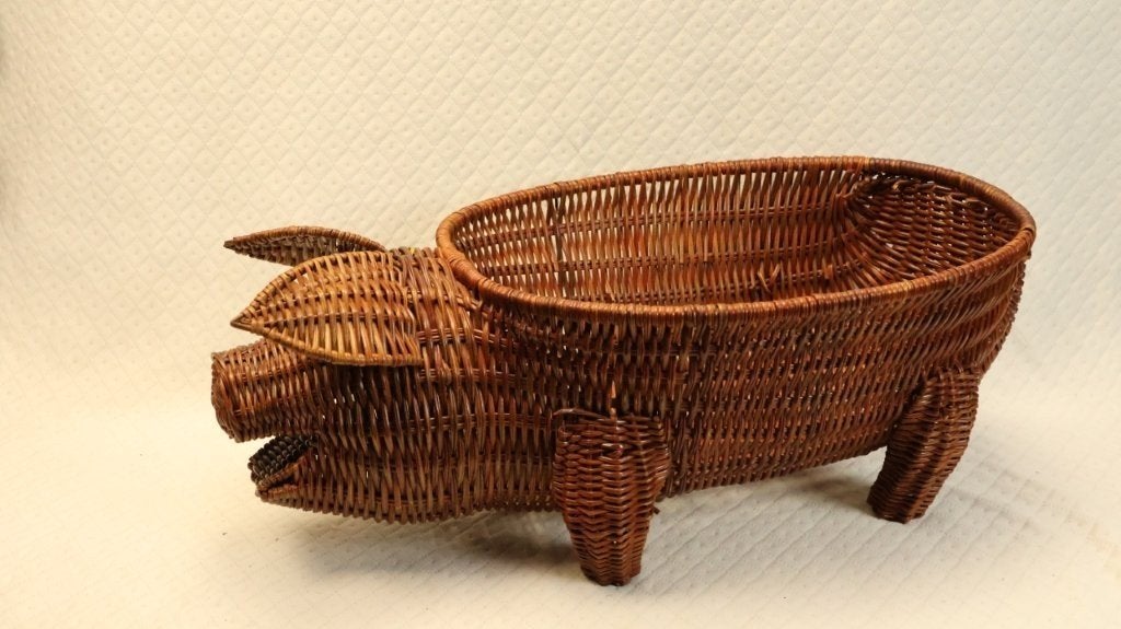 rotan of rieten opbergmand varken, Mand, Ophalen of Verzenden, Zo goed als nieuw, Riet