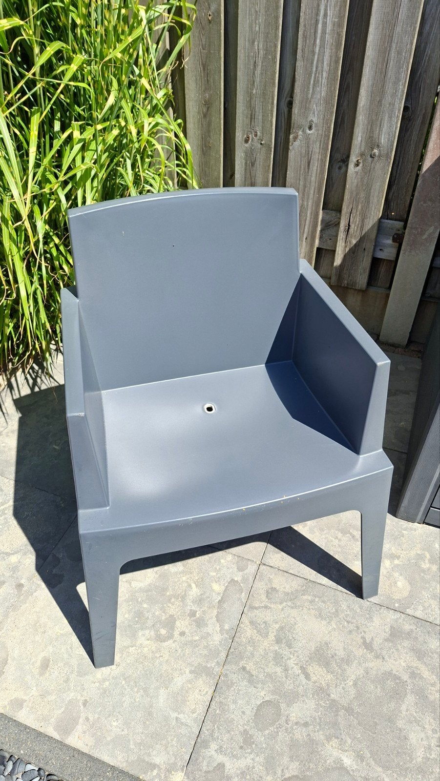 4 Grijze kunststof Box tuinstoel, Tuin en Terras, Tuinstoelen, Ophalen, Gebruikt, Kunststof
