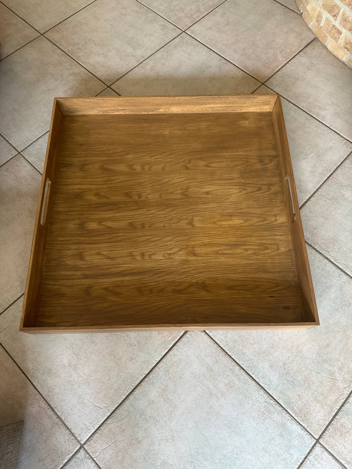 Houten dienblad met handvatten, Huis en Inrichting, Woonaccessoires | Dienbladen, Gebruikt, Dienblad, Hout, Vierkant, Met handvatten