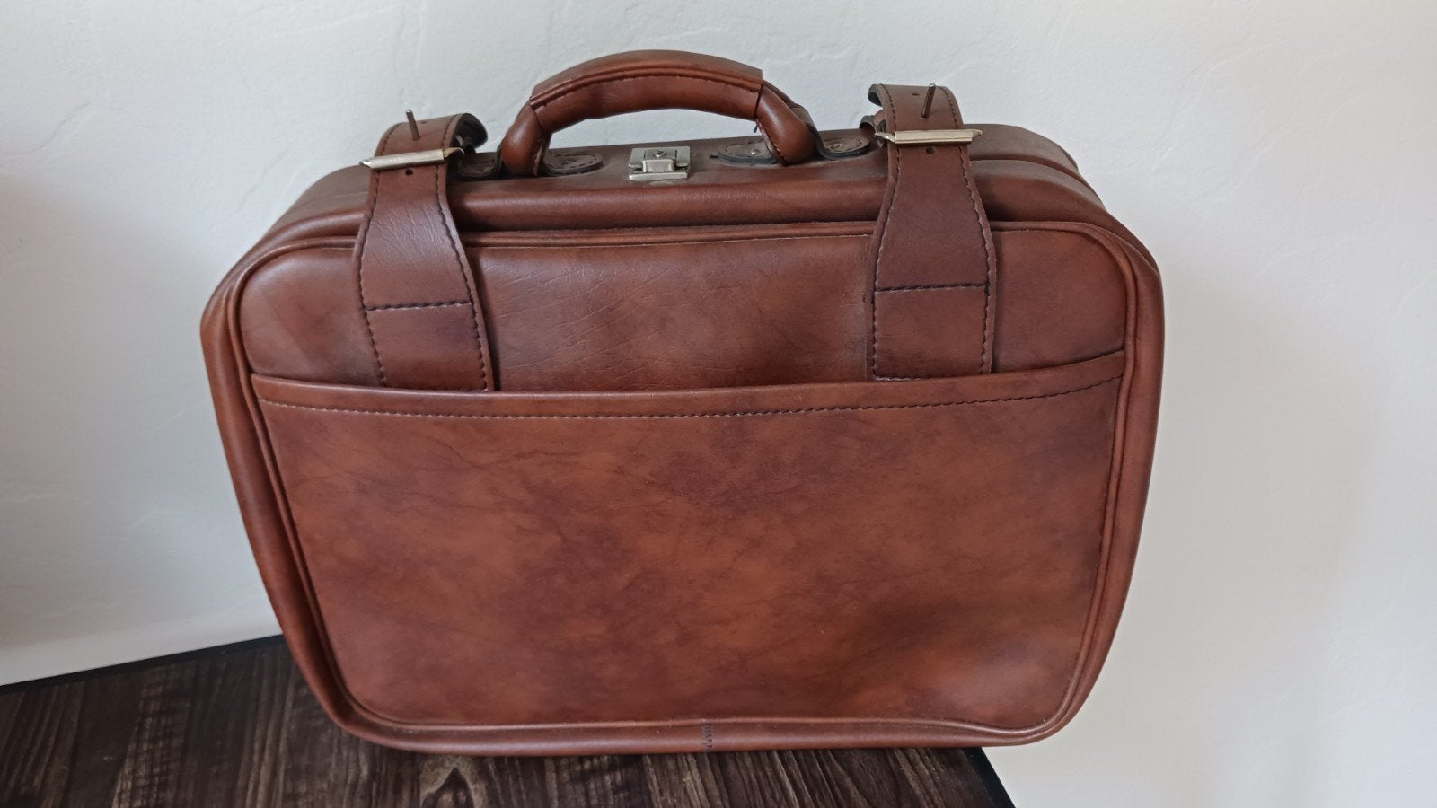 Vintage Leren Koffer - Bruin, Gebruikt, 50 tot 60 cm, Slot, Leer