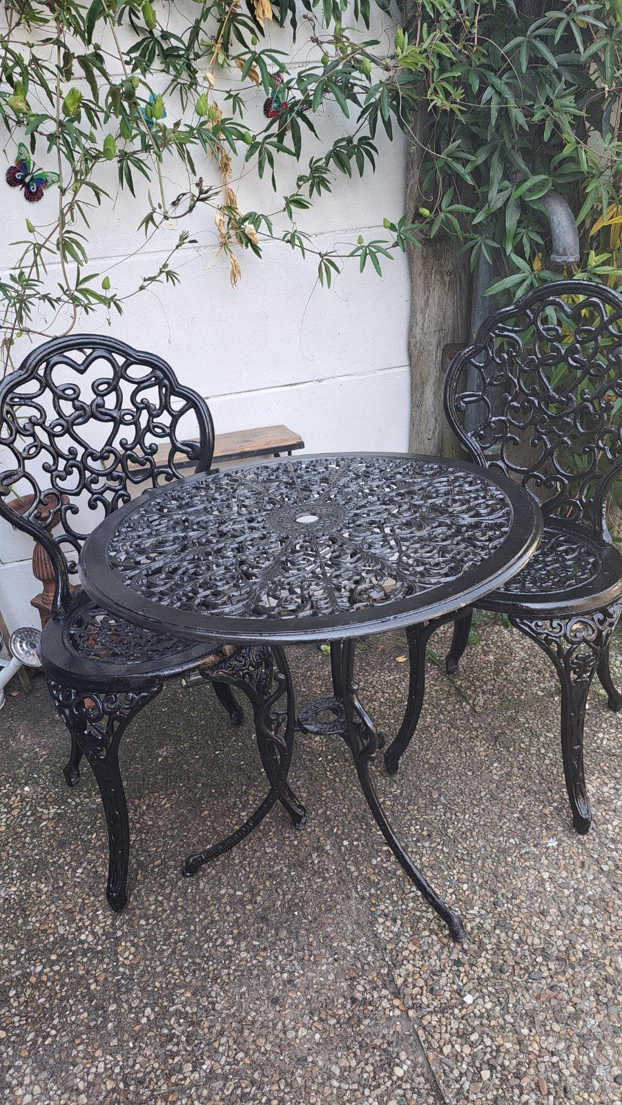 gietijzeren bistro set - 2 stoelen en tafel, Ophalen, Gebruikt, Rond, Metaal
