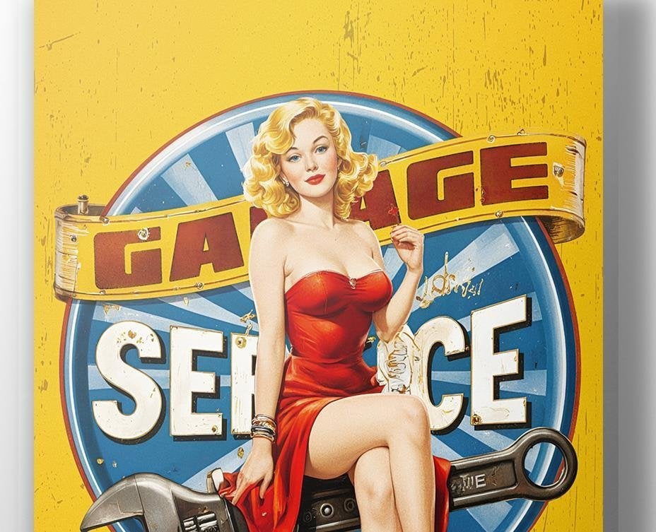 Garage Service Retro Pin Up mancave Poster 50x70cm, Verzenden, Nieuw, Auto's