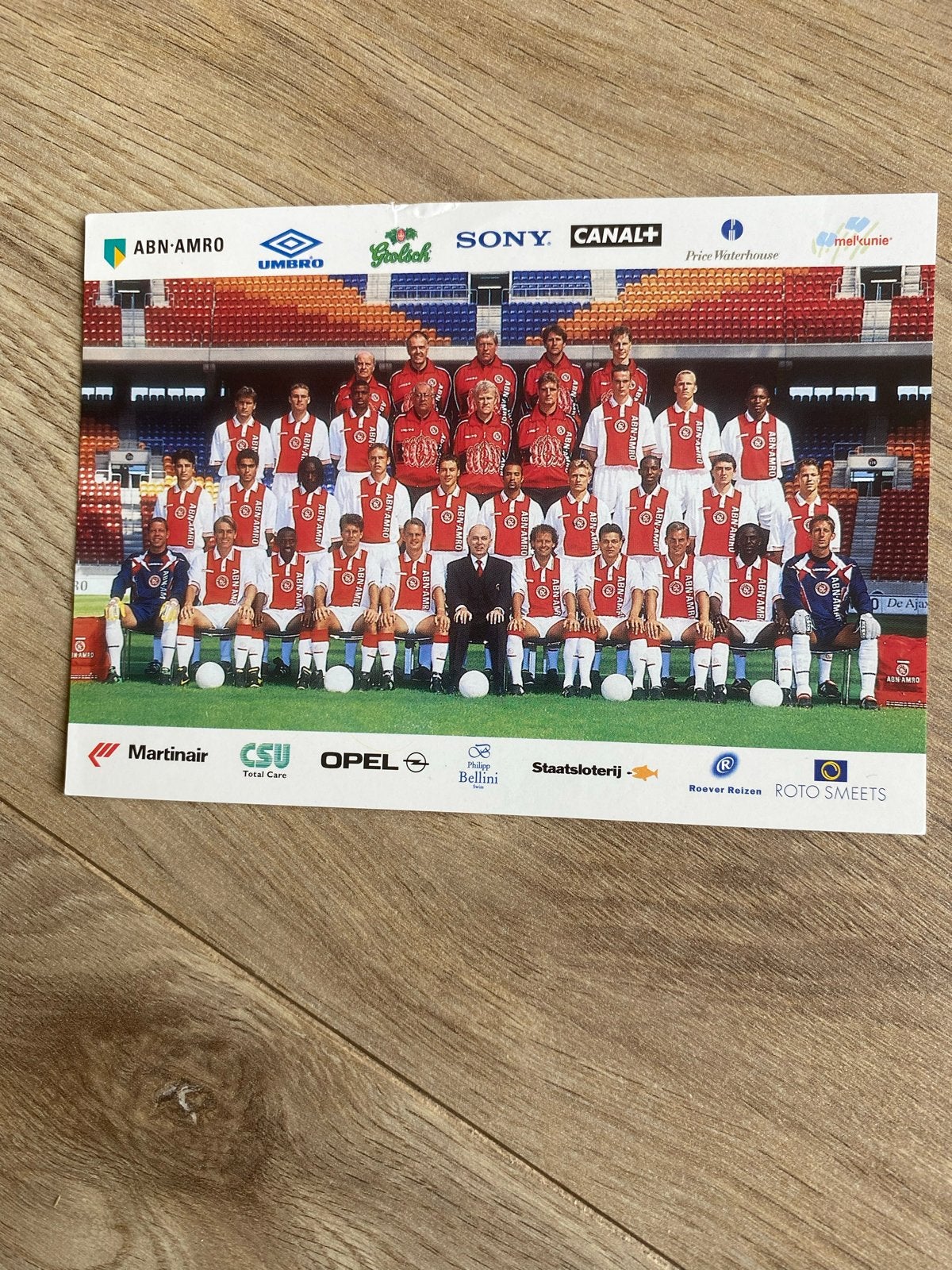 Elftalkaart Ajax Seizoen '97 - '98 met handtekeningen, Ophalen of Verzenden, Gebruikt, Ajax, Poster, Plaatje of Sticker