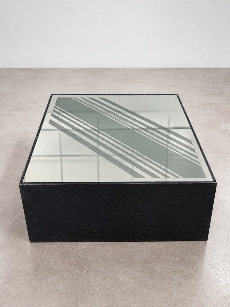 Italiaanse spiegel salontafel met verlichting, Huis en Inrichting, Ophalen, 50 tot 100 cm, 75 cm of meer, Vierkant
