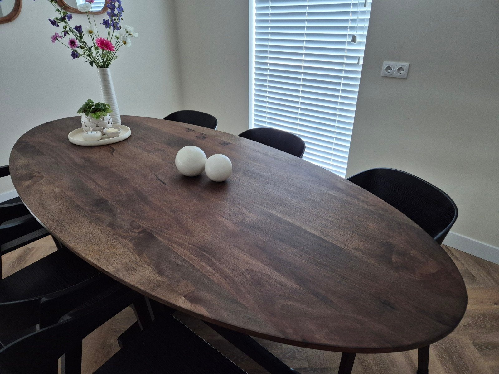 Ovaal mangohouten tafelblad - Rubio Dark Roast (220x100x4cm), Ophalen, Vijf personen of meer, Ovaal, Overige houtsoorten