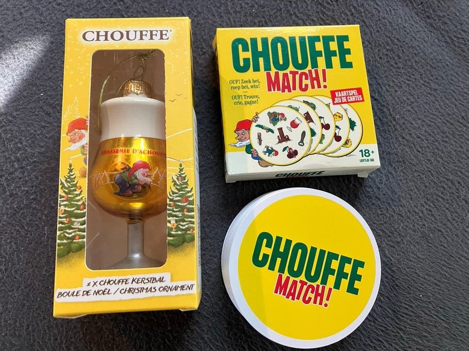 Chouffe kerstbal en Chouffe Match kaartspel, Verzamelen, Ophalen of Verzenden, Nieuw, Overige typen, Overige merken