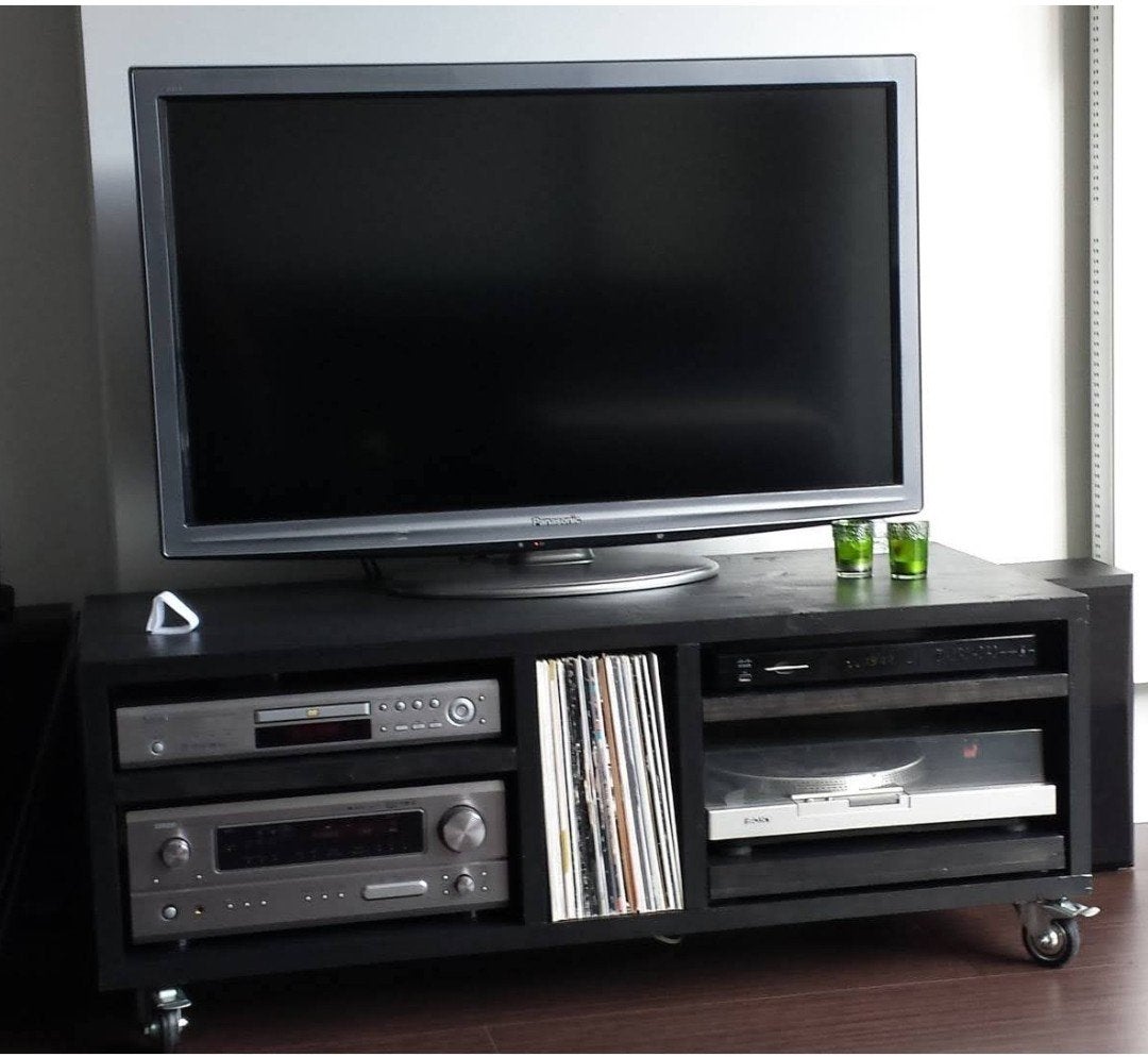Zwart TV-meubel op wielen, 120x57x47cm, Ophalen, Gebruikt, 100 tot 150 cm, Minder dan 100 cm