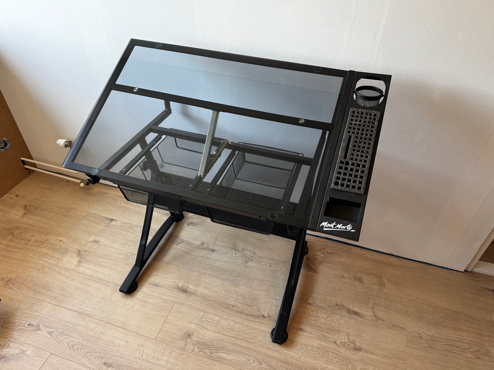 Tekentafel met glazen kantelbaar blad, Ophalen, Zo goed als nieuw, Minder dan 130 cm