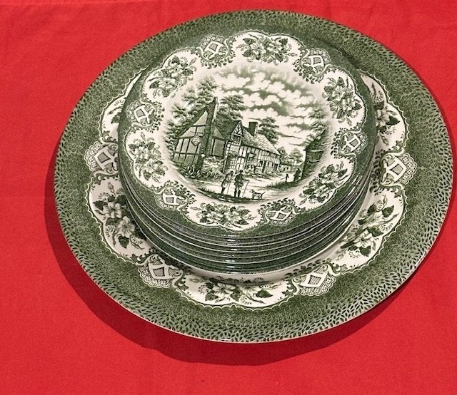 gebakstel 9-delig Old Inns Series England, groene uitvoering, Antiek en Kunst, Ophalen
