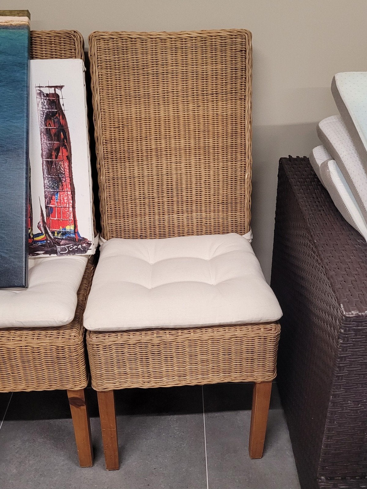 6 rieten stoelen met grote tafel voor binnen, Huis en Inrichting, Stoelen, Ophalen, Gebruikt, Bruin, Vijf, Zes of meer stoelen