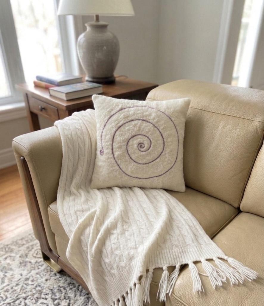 Suede and Wool Decorative Pillow with Horsehair Filling, Huis en Inrichting, Verzenden, Nieuw, Wit, Vierkant