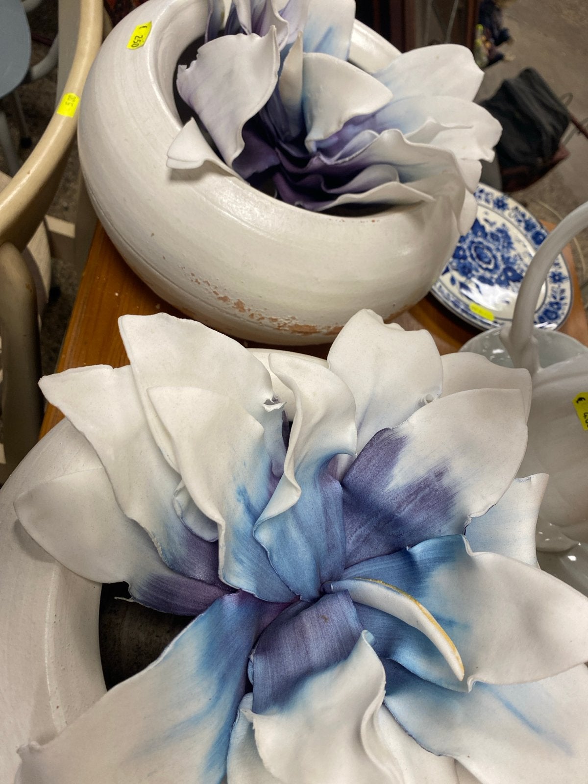 Decoratieve bloem in pot - wit/blauw, Ophalen