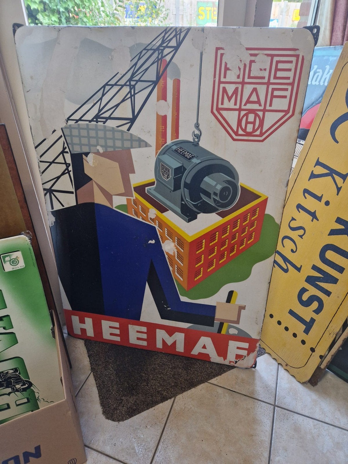emaille reclamebord heemaf Hengelo, Ophalen, Gebruikt, Reclamebord
