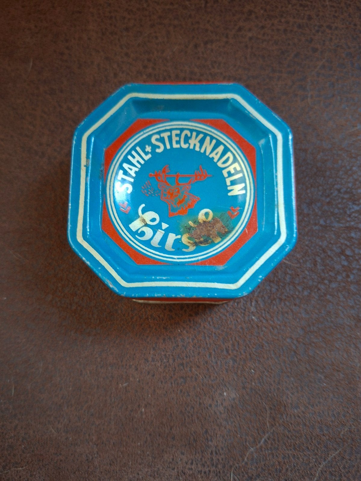 Vintage blikje Hirsch stahlstecknaalden 6,5x6,5x3cm, Verzamelen, Blikken, Ophalen of Verzenden