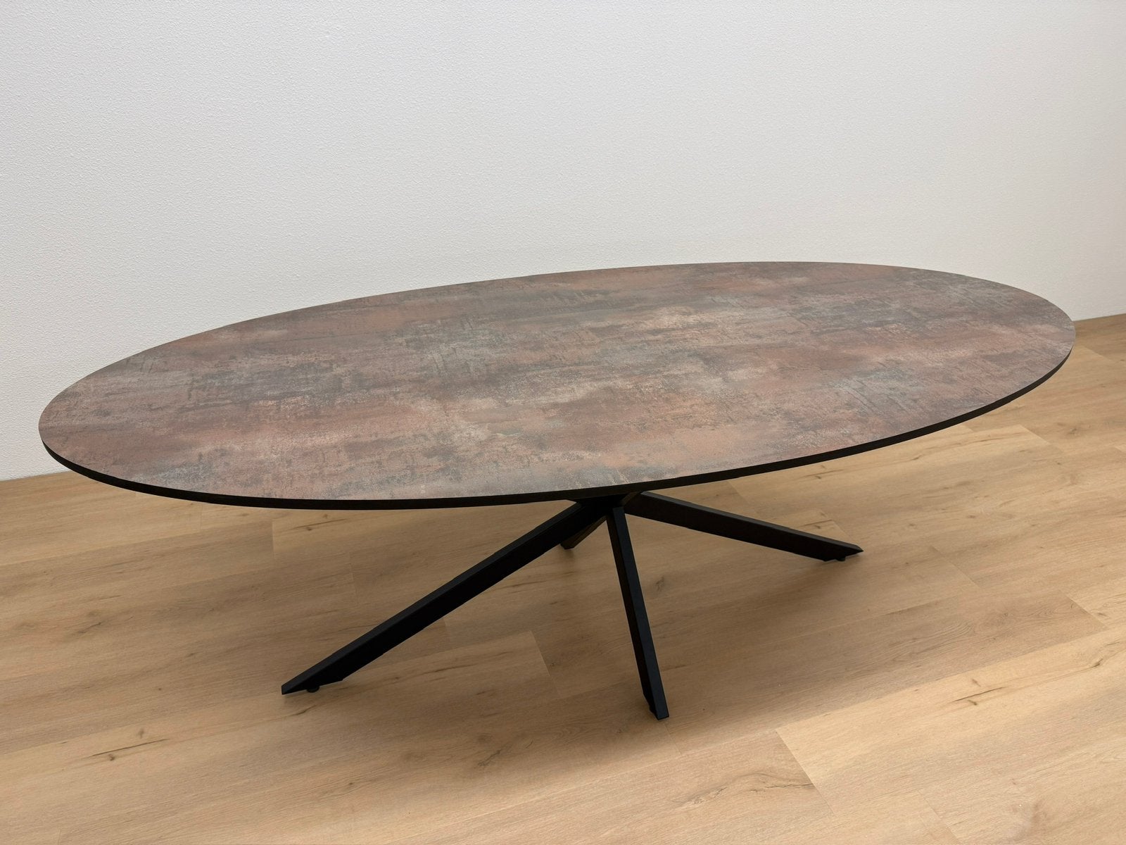 Ovale eettafel 220x100 - Roest HPL - Direct Leverbaar, Huis en Inrichting, 100 tot 150 cm, 200 cm of meer, Ophalen of Verzenden