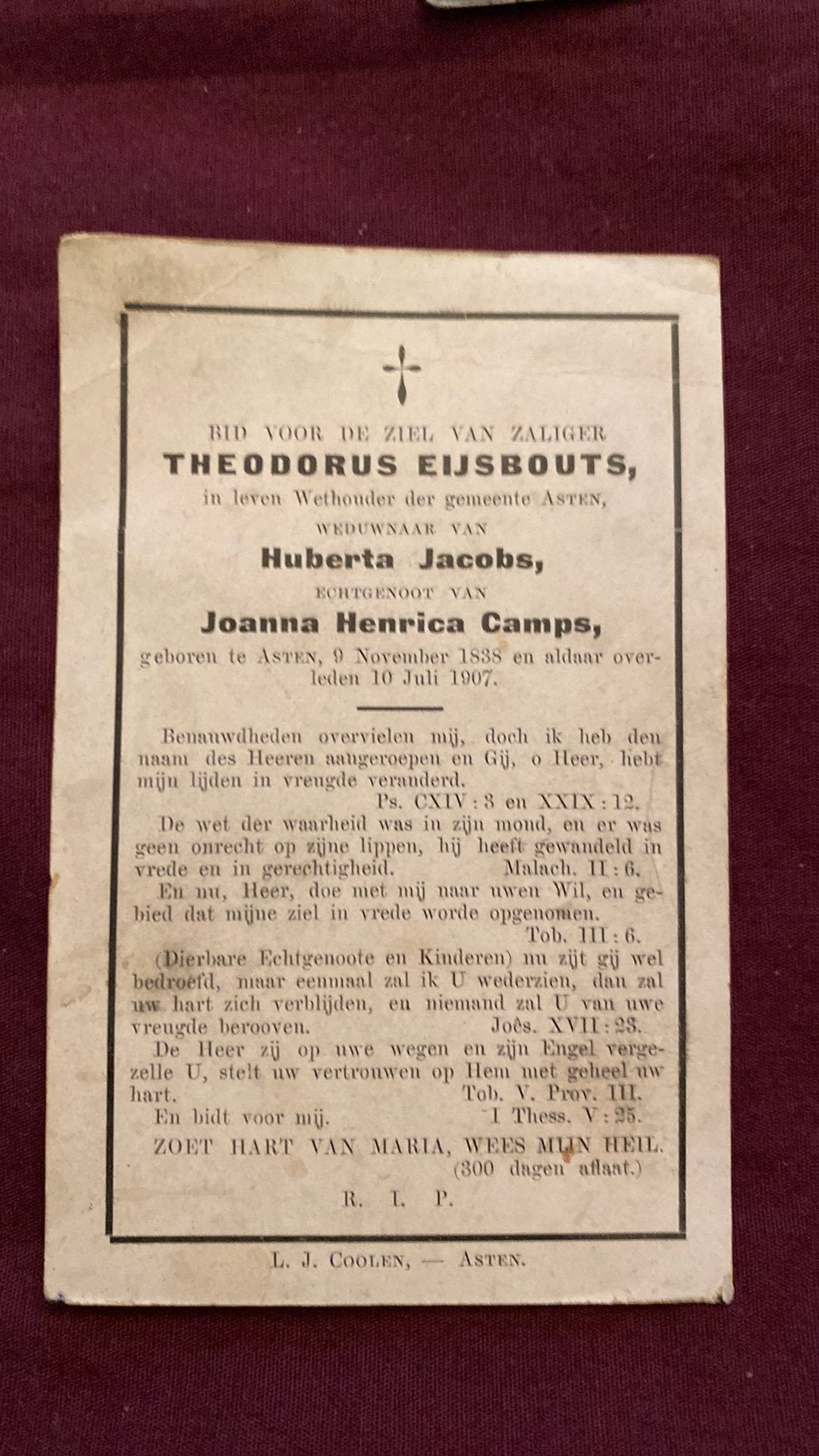 Th Eijsbouts x Jacobs xx Camps 1838 Asten 1907, Ophalen of Verzenden