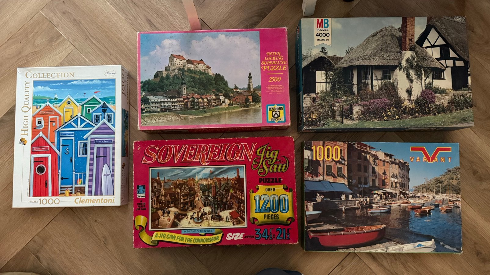 Set van 5 oude puzzels, Ophalen of Verzenden, Meer dan 1500 stukjes, Gebruikt, Legpuzzel