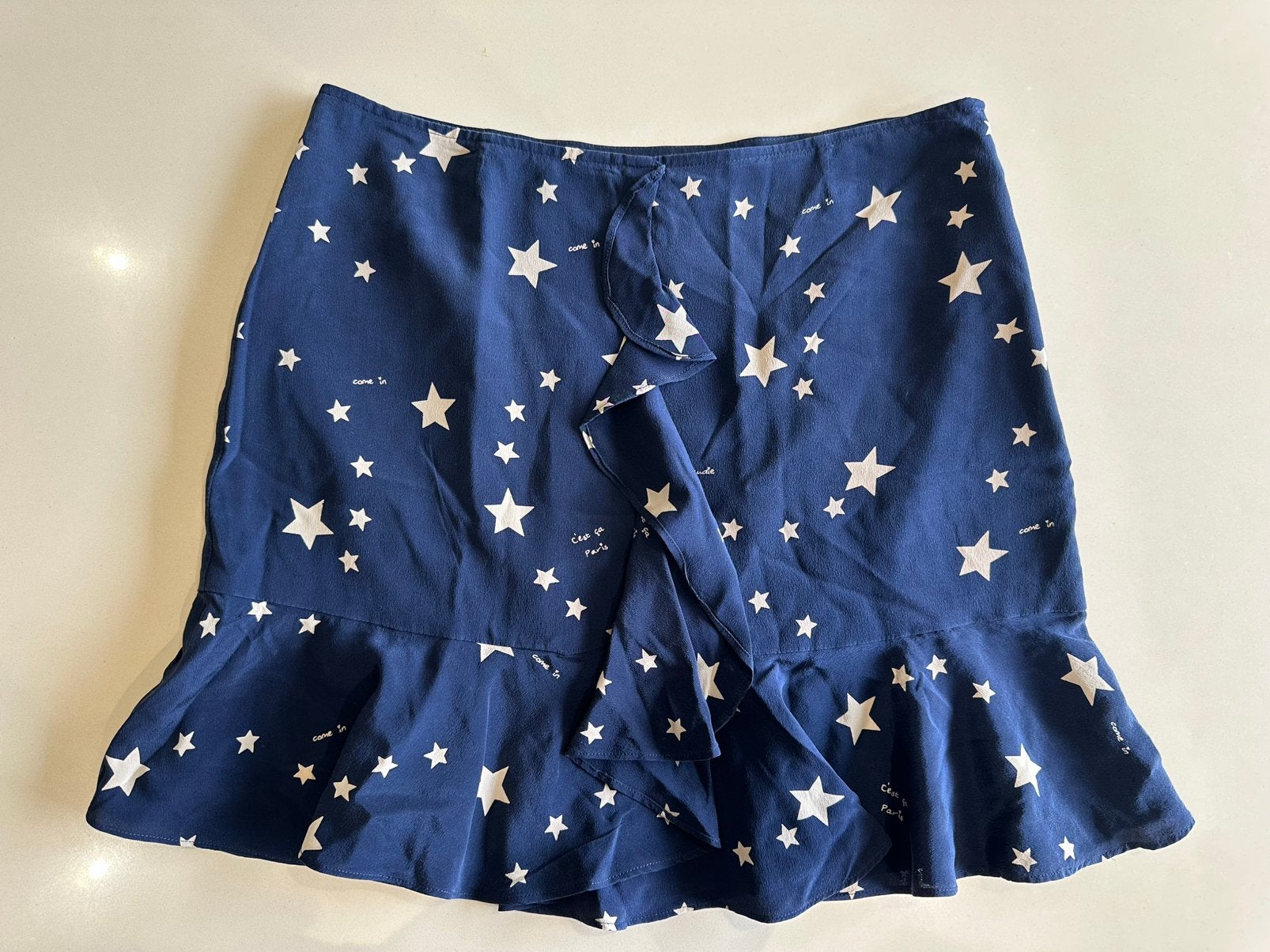 Claudie Pierlot Blauw Sterren Rokje van Zijde in maat 38, Maat 38/40 (M), Blauw, Ophalen of Verzenden, Zo goed als nieuw